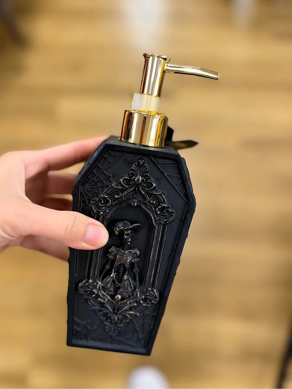 Halloween Skeleton Coffin Soap Dispenser Black & Gold